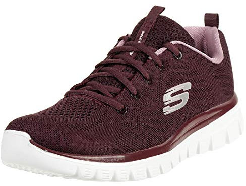Skechers Women's Graceful Get Connected Sneaker, Wine Mesh/Lavender Trim, 3 UK