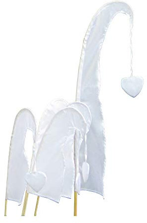 DEKOVALENZ - Balifahne Little SANUR mit Holzstange, mit herzförmiger Spitze, versch. Farben+Längen, Fahnenlänge:120 cm, Farbe:weiß