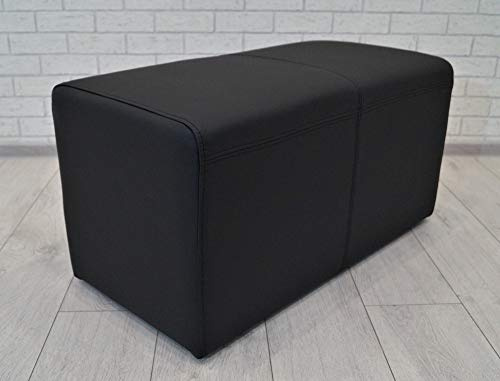 Quattro Meble Schwarz Echtleder Hocker 80x40x40cm Sitzhocker Rindsleder Sitzwürfel Fußhocker Polsterhocker Echt Leder Puff