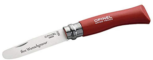 OPINEL Kindermesser, Buchenholz, rot, mit Namensgravur