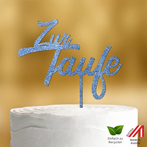 Cake Topper zur Taufe zweizeilig [langer Spieß] für die Tauftorte - Blau Glitzer 3mm - Tortendeko Taufe Mädchen, Cake Topper Mädchen, Tortendeko Junge, Tortendeko Taufe Jungen, Torten Topper