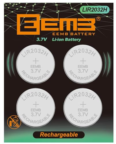 EEMB LIR2032H Batterie Rechargeable avec 4 Piles Bouton Lithium-ION 3,7 V 70 mAh pouvant remplacer ML2032 pour Montre Porte-clés à Distance de Voiture (4)