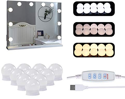 TUKAILAI Led Spiegelleuchte, Hollywood Lichter Mit Schalter 3 Farbe Und 10 Dimmbar FüR Schminktisch Leuchte, Schminkleuchte, Spiegellampe FüR Kosmetikspiegel, Schminktisch/Badzimmer Spiegel