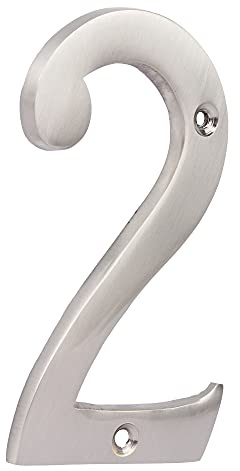 SKANDH Numero civico 2 in ottone massiccio, 10,2 cm, finitura in nichel satinato