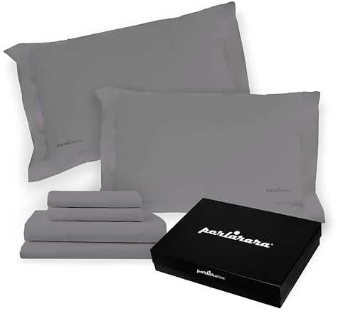 PERLARARA Completo Lenzuola Matrimoniali Cotone Percalle - Set letto Lenzuolo sopra, sotto con angoli e 2 federe - Ardesia