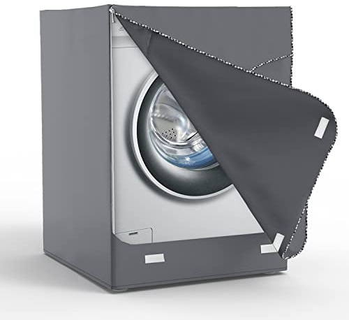 AKEfit Washer/Dryer Cover for Front Load, Washing Machine Cover Waterproof, Dustproof and Anti-UV, Heavy Duty Oxford Washer Covers for Outside, 27W x 33D x 39H -Gray