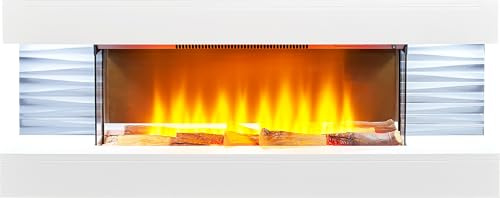 Sureflame WM-9332 Electric Wall Fireplace Suite with Downlights & Remote in Pure White, LED Flame Effect, Programmable Timer & Thermostat
