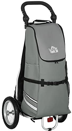 HOMCOM 2 in 1 Lastenanhänger Einkaufstrolley für Einkaufswagen Fahrradanhänger Transportanhänger mit Verbindungsschellen für Fahrradkupplung 24,3 kg max 55 L Alu+Oxford Grau+Silber 53 x 43 x 110 cm