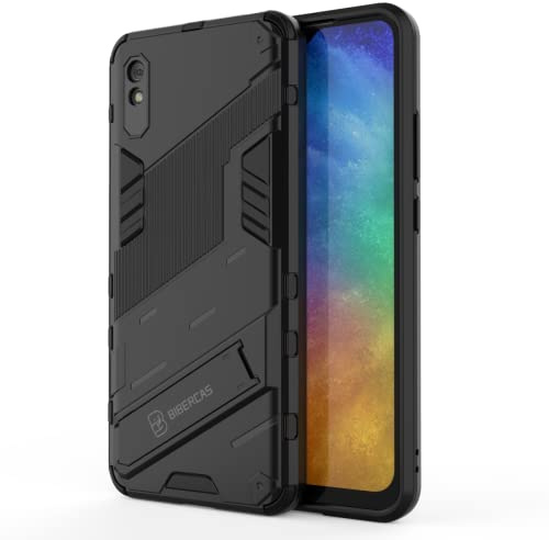 EASSGU Hülle für Redmi 9A / Redmi 9AT (6.53 Inches), mit Kickstand PC Silikon Stoßfester Armor Handyhülle - Schwarz