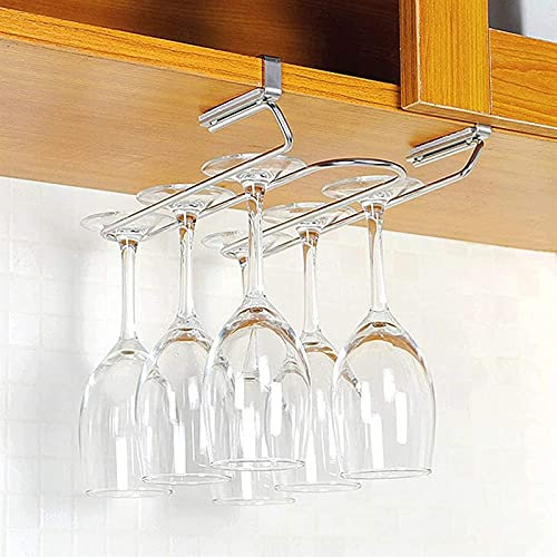 TIST Cremagliera del Bicchiere di Vino Casa del Vino da casa Portabampa del Bicchiere di Vino Appeso a Sottosopra Armadio del Vino Armadio del Vino Cabina Armadio Ornamenti (Color : Silver)