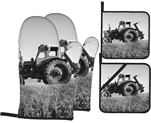 Tractor Agriculture Tranquil Ensemble de gants de four et maniques en tissu polyester, isolation thermique, épais et durable