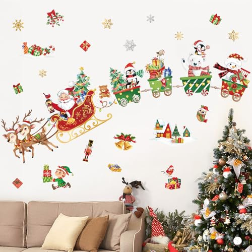 decalmile Wandsticker Weihnachtsman Rentiere Wandtattoo Pinguine Schneemann | Abziehbare und Aufklebbare Wandaufkleber, DIY Abnehmbare Wandkunst Abziehbilder, Wandfreundlich, Leuchtenden Farben