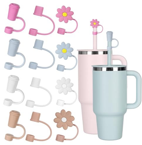 Jetstop 0.4-inch Straw Cover Cap for Hydro flask tumblers - Dust Proof 10mm Silicone Toppers compatible with Hydroflask Press-in Straw Lid (Mix, 12 pcs)