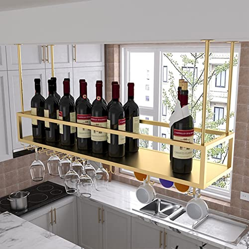UdaCa Portabottiglie da Vino Dorato sospeso con Supporto in Vetro Barra da soffitto Regolabile Portabicchieri da Vino Portabicchieri da Vino rovesciato Portabottiglie da Vino per Decorazioni per l