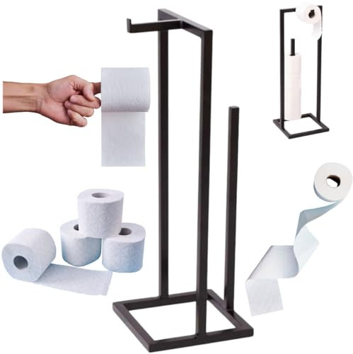 Toilettenpapierhalter stehend für 6 Rollen Freistehender Toilettenpapierständer Toilettenpapier Aufbewahrung Klopapierhalter, Organizer für Toilettenpapier, Stahl Schwarz Klopapierhalterung Höhe 70 cm