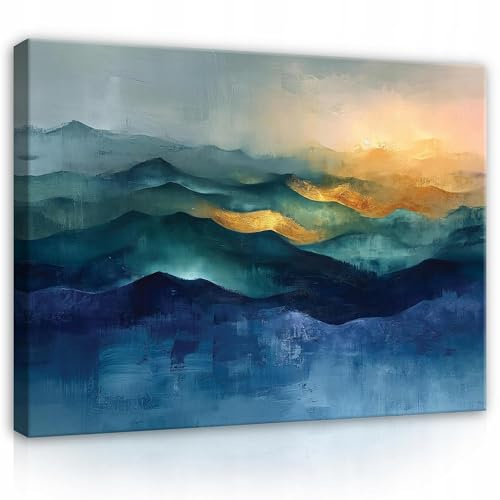 WallArena Leinwand Bilder Gebirge Berge - 120x80 cm - Landschaft Blau | Leinwandbilder, Bild auf leinwand, Wandbild XXL groß Wandbilder für Wohnzimmer Schlafzimmer Wohnzimmerbilder