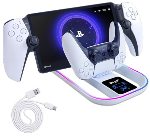 Station de Charge pour PS Portal et Manette PS5, Chargeur Portable avec Effet Lumineux RVB 14 pour PS Portal Remote Player