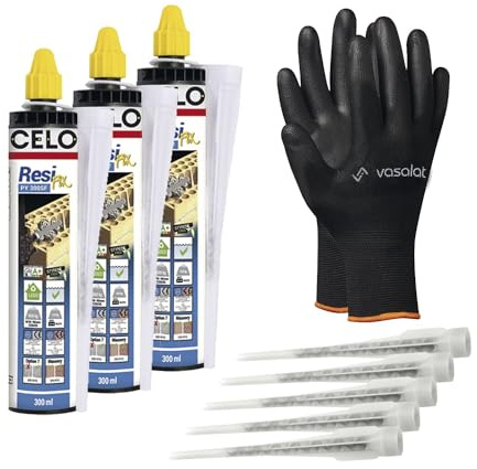 Celo Injektionsmörtel ResiFIX PY300 - Montagemörtel für ungerissenen Beton und Mauerwerk mit schneller Aushärtung, 3x Verbundmörtel und 8x Mischdüse