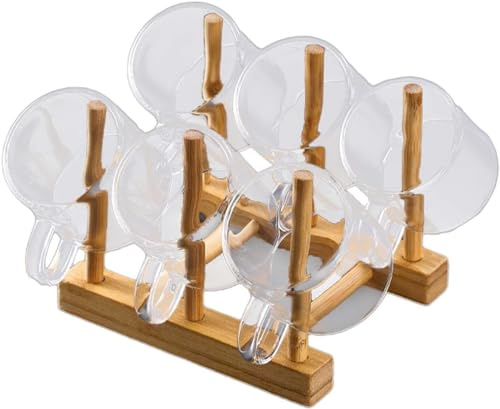 Bivwopei Juego de tazas de vidrio transparente, juego de tazas de espresso con soporte de madera, juego de tazas de vidrio pequeñas, para bebidas de café, té