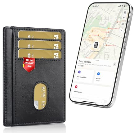 Auskang Smart Kartenetui, Kreditkartenetui mit IOS Wo ist? (Find My) App, RFID Schutz Slim Wallet Geldbeutel Portmonee für Damen Herren- Schwarz