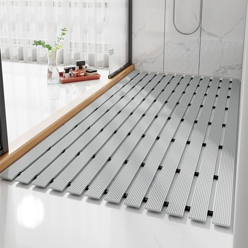 Liveinu Caillebotis de Douche, Tapis de Douche, Salle de Bain, Pool, Sauna, avec Dos en Caoutchouc antidérapante, Gris, 61x122cm