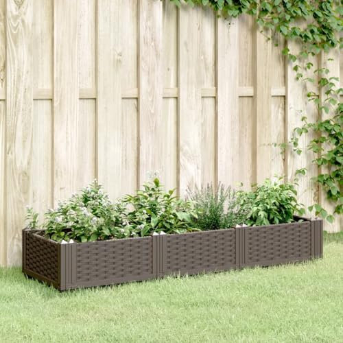 JUDYY Pflanzkasten mit Erdspießen Braun 125x40x28,5 cm PP, Pflanzkübel Mit Rankgitter, Blumenkasten Mit Rankgitter, Spalier, Pflanzkasten, Pflanzgefäß - 368011