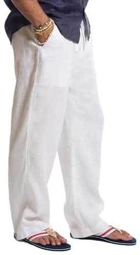 Hombres o Mujeres Casual 100% Algodón Pantalones para Yoga Pantalones Playa Tener Puesto Blanco XL
