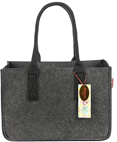 RAIKOU KULT Filz-Tasche Shopper NEU Filzkorb Einkaufstasche Henkeltasche Zeitungskorb Stabile Kaminholztasche Zeitungsständer auch für Spielzeug Garten Picknick Strand 40 * 27 * 27 Anthrazit/Schwarz