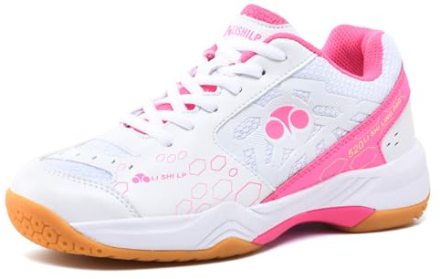 JiuQing Badmintonskor Herr Dam Indoor Court Sneakers Lättvikts Squash Volleyboll Skor,Pink,40 EU