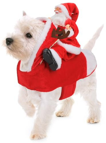 Mfsdai Hund Weihnachtskostüm, Santa Reiten Kleidung Hundekostüm, Hundepullover Mantel Weihnachten Rot für Kleine Mittel Große Hunde Katzen S