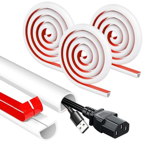 Cache Câble Sol, Petit Goulotte Passe Cable Flexible, Cache Câble Mural Blanc Auto Adhésif Demi Rond, Cache-Cordon en PVC Souple pour Protéger Un Fil sur Le Sol, D15-15mm (W) x 10mm (H) x 3 Mètre (L)