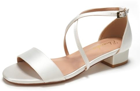 Elivandon J1584 Femme Satin Bas Talon Soirée Sandales Bout Ouvert 3cm Bloc Talon Satin Soirée Fête Mariage Robe Chaussures Noces