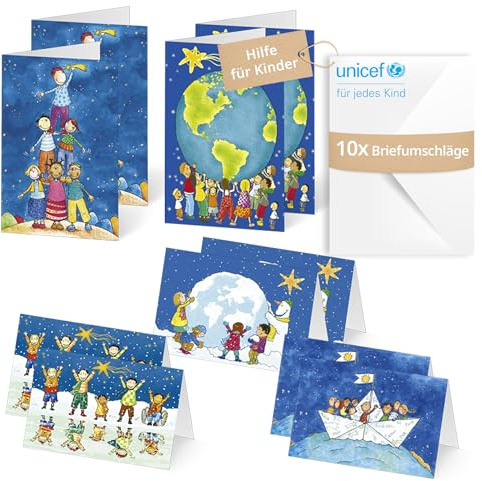 Unicef Weihnachtskarten Set Kinder | 10 Klappkarten mit Umschlägen | Helfen Sie Kindern in Not: FSC-Papier, 10 Karten mit Umschlägen (17,5 x 11,7 cm) – Weihnachtskarte mit UNICEF Kindermotiv