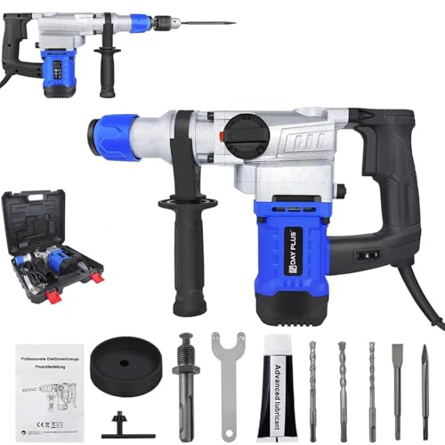 New Electric Drill Corded 1800W SDS Hammer Drill Corded Rotary Hammer Drills with Side Handle, Heavy Duty Drills Bit (8/10/12mm*150mm) Flat Chisels & Point Chisels (14mm*250mm)