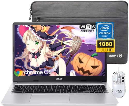 acer Laptop Chromebook 315, pantalla FHD de 15.6 pulgadas, Intel Celeron N4500, 4 GB de RAM, eMMC de 64 GB, WiFi 6, cámara web HD, sistema operativo cromado, con mouse antideslizante y funda