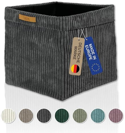 Lycce Kallax Boîte en velours côtelé tendance | Panier de rangement pour étagère Kallax | Boîte pliante 33 x 33 x 31 cm avec housse amovible | Fond avec revêtement non tissé | Cube de rangement | Gris