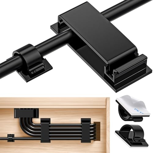 Kimsky Kabelhalter 70 Stück, Kabelhalter Selbstklebend, Kabelmanagement | 50 Kleine+20 Große Kabelmanagement, Kabelclips für Cable Management, Kabel Organizer mit Kleber, für Heim, Büro – Schwarz