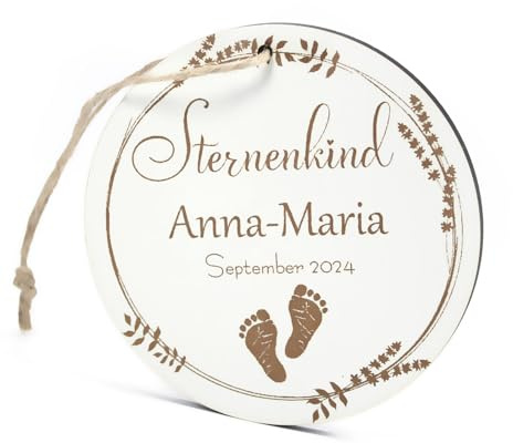 DEKOLANDO Schild Sternenkind Anhänger personalisiert mit Name und Datum - Trauer Andenken Gedenkschild Vintage - Ø 10 cm