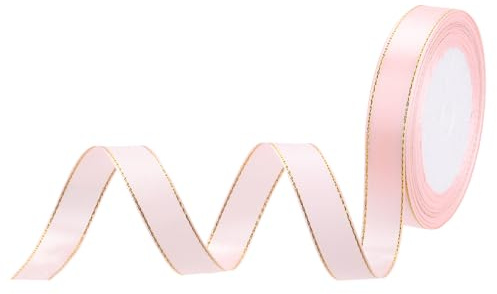 QUARKZMAN Satinband Geschenkband Rosa 15mm Brei mit goldenem Rand, 22m Dekoration Geschenkband, Schleifenband Satin für Hochzeit, Bastelarbeiten und Geschenkverpackung