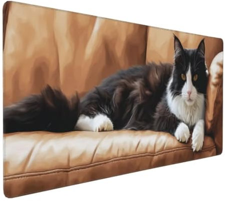 Katze Tier Mauspad, Large XXL Mouse Pad 700x300x3mm Tastatur Matte, Groß Vernähte Kanten WassXerdicht Anti-Rutsch Mauspad, Erweiterter Schreibtisch Schutz Mauspad für Geschenk Weiblich Office k-143