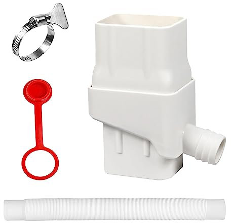 Regenwassersammler, Regenwasser Sammelsystem mit Schlauch und Gummistopfen für 2 x 3 Fallrohre, Fallrohr Regensammler Wasserumleitungssystem Regenwasser Diverter, für die Gartenbewässerung (Weiß)