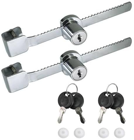 Selyse Lot de 2 serrures à crémaillère pour portes coulissantes en verre, vitrine et terrarium, serrure à cliquet avec 4 clés, convient pour terrariums, vitrines, armoires