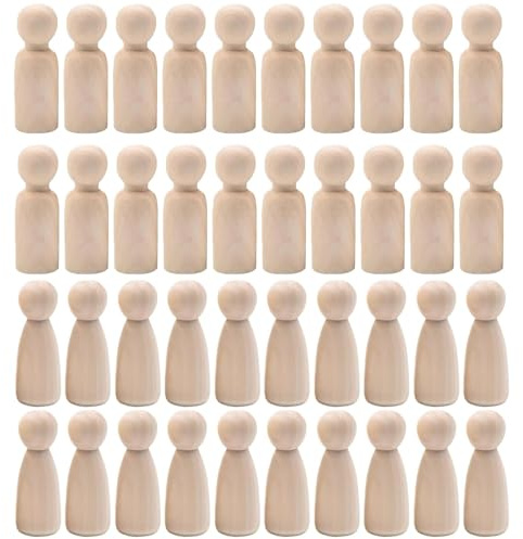 40Pcs Wooden Peg Dolls, 35MM Peg Dolls, Unfinished Wooden Doll Female Male Plain Blank Bodies Angel Doll for Art and Creative DIY Craft