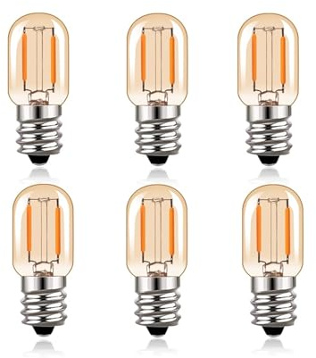 wenwendianzi 6 uds Bombilla LED Vintage T22 1W Blanco cálido 2200K E12 220V Bombilla de luz Regulable E14 Bombilla de Tubo de refrigerador de Vidrio ámbar(E14 220V_Yes_1W)