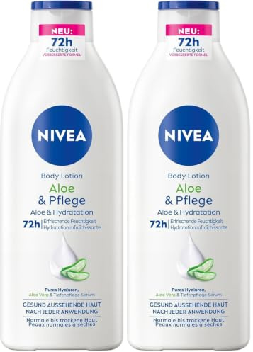 NIVEA Body Lotion Aloe & Pflege, Körpercreme mit Tiefenpflege Serum für 72h Feuchtigkeit, Körperlotion mit purem Hyaluron und Aloe Vera natürlichen Ursprungs(400 ml) (Packung mit 2)
