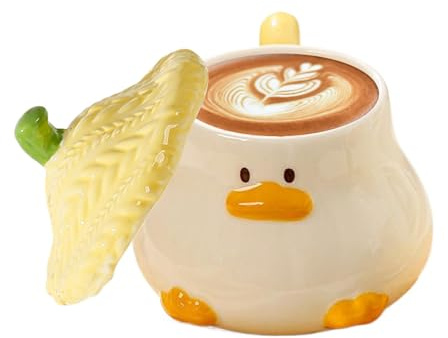 Kaffeebecher, Kaffeebecher mit süßen Enten, Keramiktasse mit Deckel für Hüte - Tiergeschirr 400 ml, Trinken aus Cartoon handgemachte Keramik mit aber