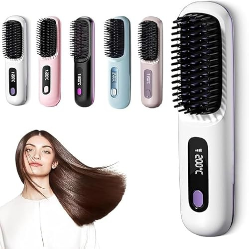 Go Brush Pro - Kabellose Haarglätterbürste - Tragbar & Wiederaufladbar für Reisen und täglichen Gebrauch, Haarschonendes & Langlebiges Design (Weiß)