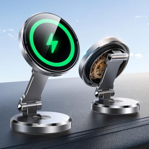JOYROOM Supporto Telefono Auto da 15W con Funzione di Ricarica [Rotazione Doppia Lato] Caricatore Wireless Auto per Cruscotto,Portatelefono da Automobile per iPhone 17 16 15 14 13 Pro Max Plus,Argento