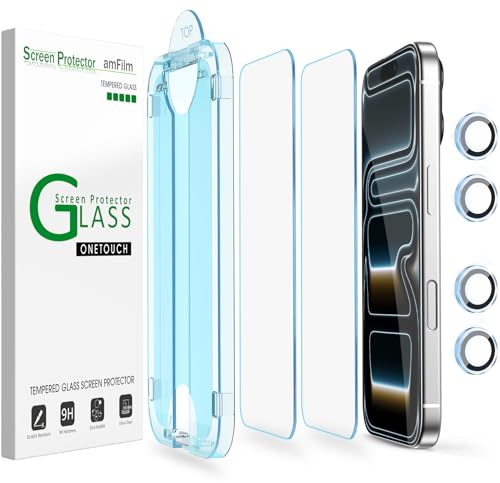 amFilm 2+2-pack Härdat Glas för iPhone 17 Pro 6.3, OneTouch 2 Delar Skärmskydd med 2 Kameralinsskydd, Kompatibelt Fodral