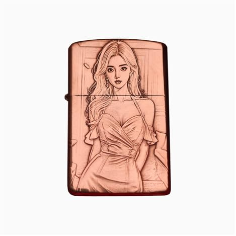 Briquet à kérosène Vintage en cuivre Rouge, décoré à la Main, allumage par meule de Style Antique, Flamme Douce, Coupe-Vent, réutilisable, adapté aux Cadeaux/Collections for Hommes.(Red Copper)